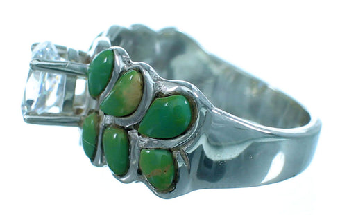 Cubic Zirconia Turquoise Inlay Sterling Silver Ring Size 6-1/4 LX113064